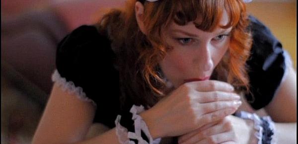  Redhead Camille Crimson Gives a French Maid Blowjob
